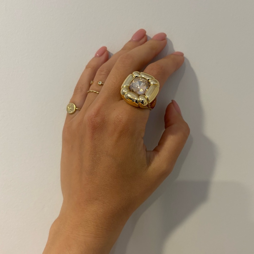 DULCIS COCKTAIL Statement square Gold RING, Size 9 - Picture 9 of 14